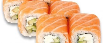 Роллы Филадельфия. Калорийность 1-6-8 штук на 100 грамм, порцию, БЖУ. Рецепты